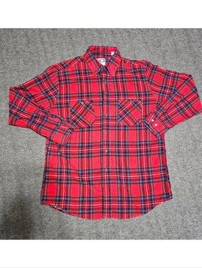 Vintage American Edition Red Plaid Flannel Shirt L Made in USA